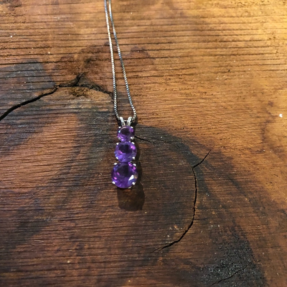 925 sterling silver 3 amethyst pendant necklace